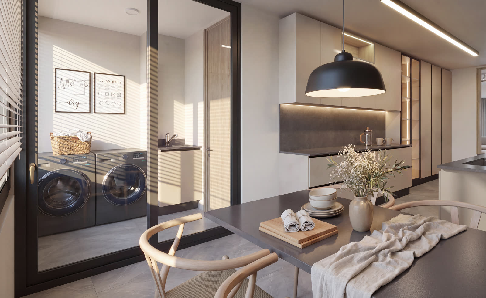 Segunda vista de la cocina del piloto, con sus muebles y cubiertas