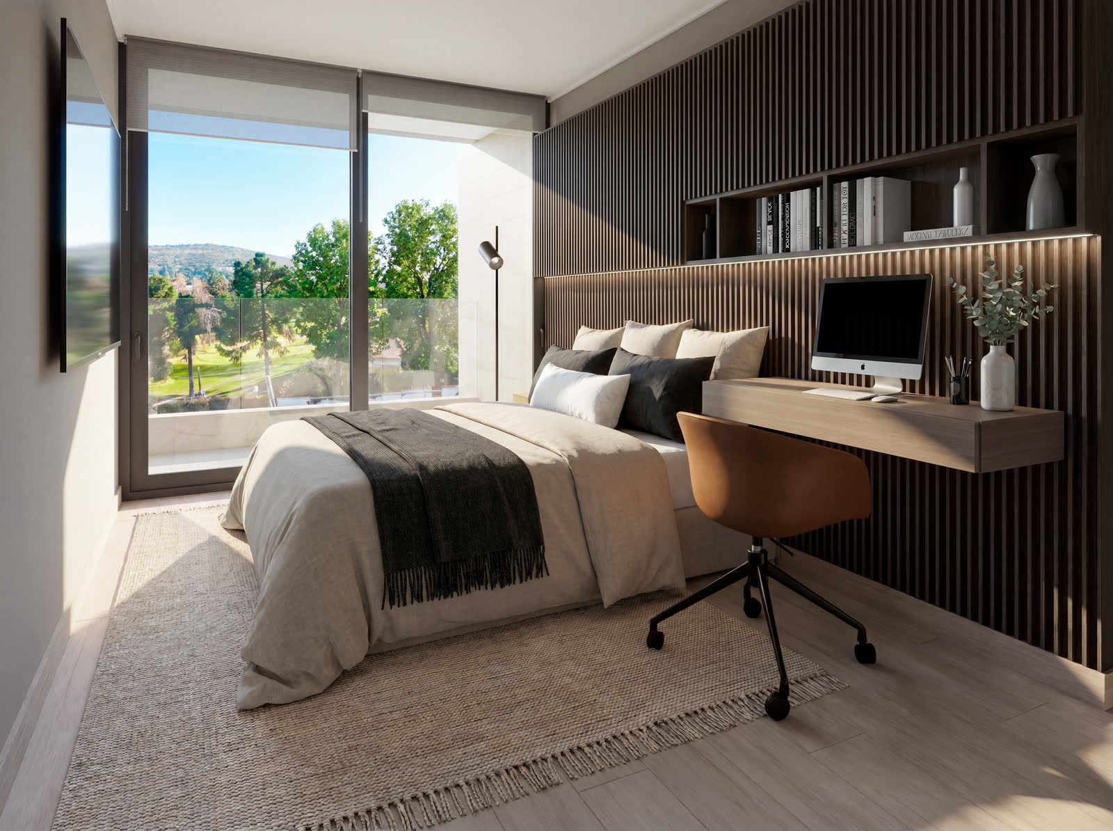Dormitorio de un departamento Vista Golf II, con luz natural y atmósfera de confort